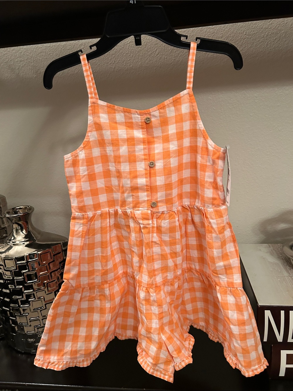 Carter's Orange and White Gingham Tiered Romper Size 5T
